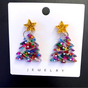 🎄🎄🎄60% off Christmas-Holiday multi color with Gold star Tree Dangle Earrings